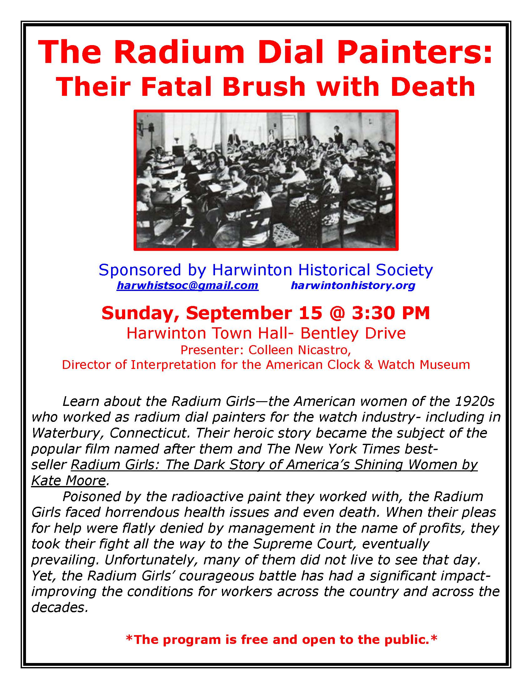 Radium Girls Program at Harwinton Historical Society